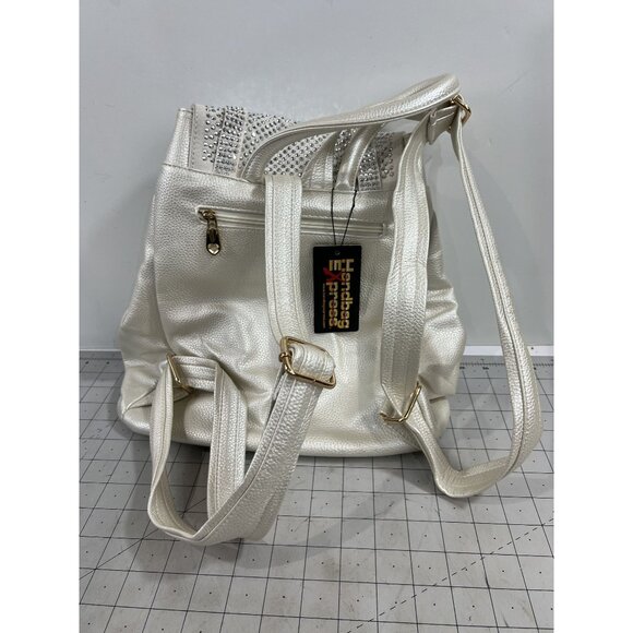 Rhinestone Accent Fashion Backpack Pearl BZL-1102 Handbag Express NEW Leather - Picture 8 of 8